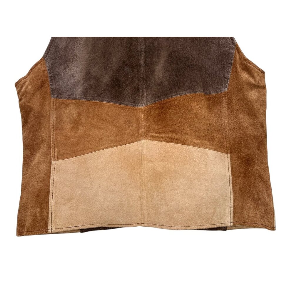 SOLD Outbrook Suede Leather Patchwork Vest Women XL Brown Western Yellowstone - Picture 10 of 12